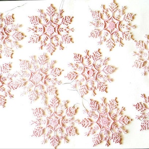 10 Large 3-1/2" Special Edition Pink Snowflake Christmas Tree Ornaments with Aurora Borealis Pixie Dust Glitter Free Shipping