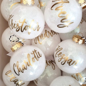 Hand Lettered White Glitter Name Christmas Ornament: Plastic Shatterproof Bauble 3.15"