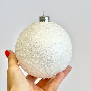 White Glitter Christmas Ball Ornament: Custom Holiday Decor