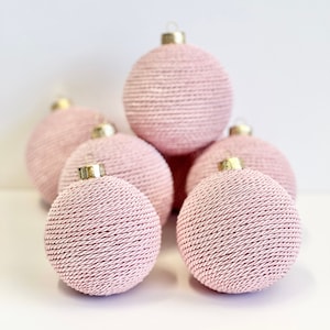 Pink Yarn Christmas Ball Ornament: Baby's First Christmas