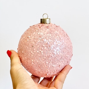 Blush Pink Glitter Christmas Ornament: Custom Holiday Ball