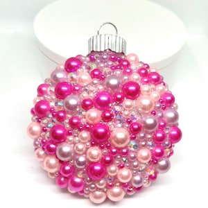 Hot Pink Pearl Rhinestone Christmas Ornament: Bedazzled Bling