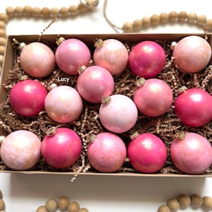 Hand Painted Pink Christmas Baubles: Shatterproof Ornaments 2.36 inches