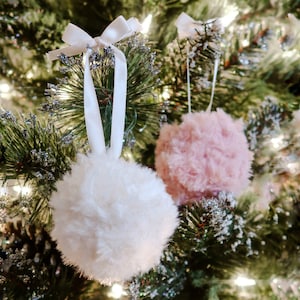 Faux Fur Christmas Ornaments - Blush Pink Ornaments - White Ornaments - Cute Christmas Tree Ornaments