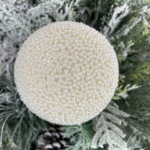 Pearl Glitter Christmas Ornament, Jeweled Ivory Holiday Bauble, Elegant Tree Decor