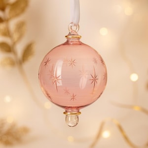 Pink Blown Glass Ball Ornaments | Hanging Glass Christmas Ornament | Engraved Glass Baubles | Christmas Decoration for New Year Party
