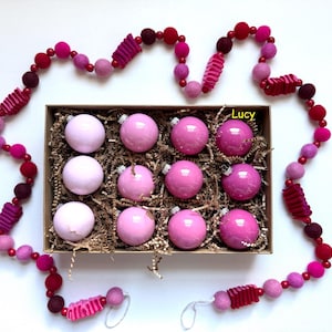 Set of 12 Hand-Painted Ombre Pink Christmas Ornaments Shatterproof 2.36 inches