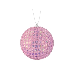 Pink 6" Sequin Ornament Ball – Shatterproof Foam Christmas Tree Decoration with Glitter & Mesh Design-86357PK