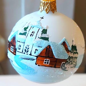 Czech Glass Christmas Ornament: Hand-Painted White Small Ball