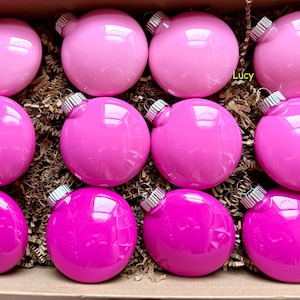 Set of 12 Hand-Painted Colorful Christmas DISC Ornaments 3 PINK Tones Shatterproof 3.15 inches