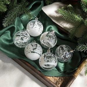 Clear Plastic Christmas Baubles, Holiday Ornaments Set of 6