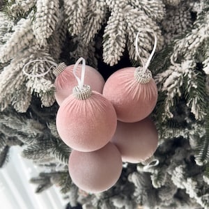 Handmade Velvet Christmas Ornaments 3.15”/4”- Blush Pink rhinestone Tree Balls