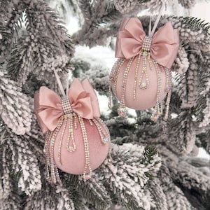Blush Pink Velvet Christmas Ornament 3.15” Xmas ball Princess Baby Nursery Pink Bauble Christmas Tree Decor