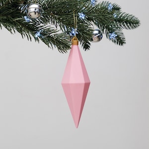 Large Diamond Shape Ornament | Modern Pink Statement Bauble | Shatterproof Elegant Holiday Decor