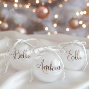 Custom Clear Ornament Balls, Personalized Christmas Ornaments, Clear Christmas Ornament With Names, Custom Feather Christmas Ornament